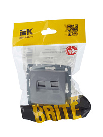 Розетка  двойная RJ11+RJ45 кат.5E РК/Т12-БрА алюминий BRITE  BR-KT20-O-1-K47 IEK