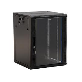 Hyperline TWB-1545-GP-RAL9004 Шкаф настенный 19-дюймовый (19"), 15U, 775x600х450мм, стеклянная дверь с перфорацией по бокам, ручка с замком, цвет черный (RAL 9004) (разобранный)