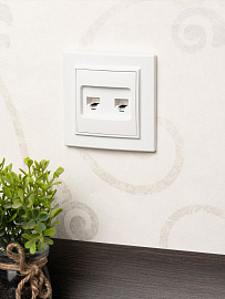 Розетка RJ45+RJ11 компьютерная+телефонная Минск скрытой установки в сборе белый ERK00-135-10 EKF