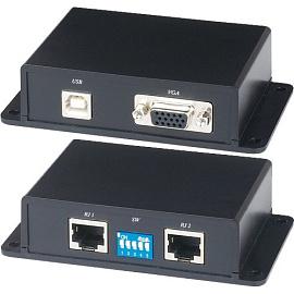 Удлинитель VGA, передача сигналов VGA/клавиатура/"мышь" на расстояние до 100м по 2-м кабелям CAT5e VKM02 SC&T
