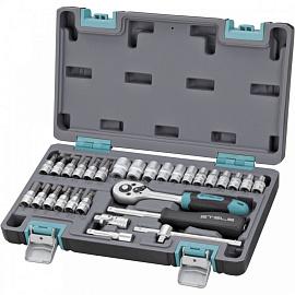 Набор инструментов, 1 4", CrV, пластиковый кейс 29 предм.  STELS 14100