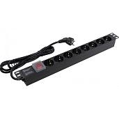 Блок розеток 19", 16А, 8 розеток, шнур 2м, выключатель, черный PDU-1U-G8-K Netko "S"