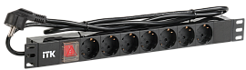 ITK PDU 7 розеток немецкий стандарт, с LED выключателем,1U, шнур 2м вилка  PH12-7D1 IEK