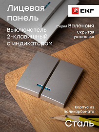 Лицевая панель для выключателя двухклавишного Валенсия с индикацией 10А сталь ESV10-L-123-30 EKF PROxima