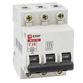 Выключатель автоматический 50А 3П трехполюсный характеристика C 4,5кA тип AC ВА47-29 Basic mcb4729-3-50C EKF