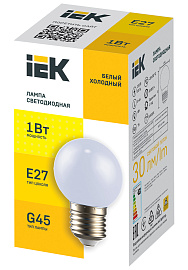 LIGHTING Лампа светодиодная декоративная G45 шар 1Вт 230В холодный белый E27 IEK