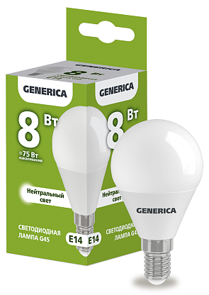 Изображение товара Лампа светодиодная G45 шар 8Вт 230В 4000К E14 GENERICA