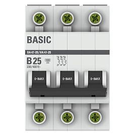 Выключатель автоматический 25А 3П трехполюсный B 4,5kA ВА 47-29 Basic mcb4729-3-25-B EKF