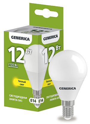 Изображение товара Лампа светодиодная G45 шар 12Вт 230В 3000К E14 GENERICA