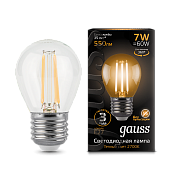 Лампа светодиодная 7 Вт E27 G45 2700K 550Лм LED Шарообразная Filament филаментная 105802107 GAUSS
