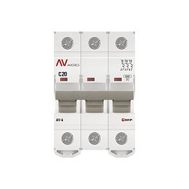 Выключатель автоматический 20А 3П трехполюсный C 6kA AV-6 AVERES mcb6-3-20C-av EKF