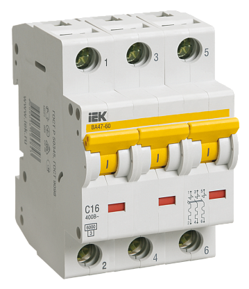 Изображение товара Автоматический выключатель IEK ВА 47-60 20А 3Р IP20 для групповых щитков