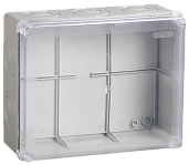 Коробка КМ41277 распаячная для о/п 240х195х165 мм IP44 (RAL7035, прозр. кр., кабельные вводы 5 шт)