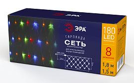 Гирлянда Сеть 1,8х1,5м 180Led мульти свет контроллер 8 режимов прозрачный провод 3м IP20 Б0041901 ЭРА