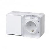 Блок AtlasDesign Profi54 открытой установки выключатель одноклавишный 10А + Розетка Schuko 2P+E с заземлением 16А белый IP54 ATN540170 Systeme Electric
