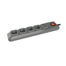 Cетевой фильтр 4 розеток LUX 3 м (Пвс 3*0,75) с/з серый 1USB(1A) 10А UL-00001761 S-GSL5-3U