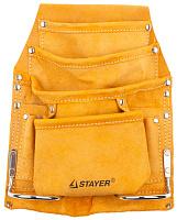 Сумка поясная  для инструментов, кожаная, 8 карманов, 2 скобы STAYER "MASTER" 38505