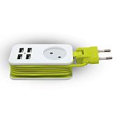 Удлинитель S-CT1-1,5U WHITE/GREEN серии Travel, шнур 1,5м., 1 гнездо, б/з, 4USB(2,1A). Белый с салатовым. UL-00003331 ТМ Uniel