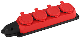 Колодка каучуковая с заземлением 4 гнезда красная 16A K-4e-RED-IP44 Б0044553 ЭРА