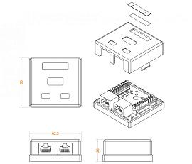 Hyperline SB1-2-8P8C-C5e-WH Розетка компьютерная RJ-45(8P8C), категория 5e, двойная, внешняя, Dual