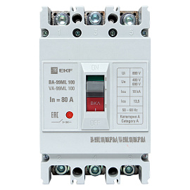 Выключатель автоматический 80А 3П трехполюсный ВА-99МL 18кА IP30 Basic mccb99-100-80mI EKF