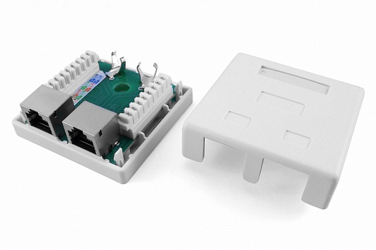 Изображение товара Розетка компьютерная RJ-45(8P8C), категория 5e, экранированная, двойная, внешняя, Dual IDC SB1-2-8P8C-C5e-SH-WH Hyperline