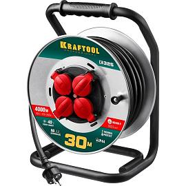 KRAFTOOL K-325, 30 м, 4000 Вт, 4 гнезда, IP44, КГ 3х2.5 мм² удлинитель на катушке 55086-30