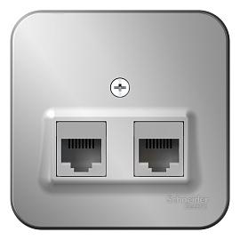 Розетка RJ45+RJ45 компьютерная BLANCA открытой установки кат.5e с изолирующей пластиной в сборе алюминий BLNIA045453 Schneider Electric