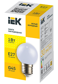 LIGHTING Лампа светодиодная декоративная G45 шар 1Вт 230В холодный белый E27 IEK