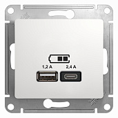 Розетка 2 USB GLOSSA скрытой установки A+С, 5В/2,4А, 2 х 5В/1,2А механизм белый GSL000139 Systeme Electric