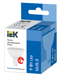 Лампа светодиодная 9 Вт GU5.3 MR16 6500К 810лм матовая 230В рефлектор LLE-MR16-9-230-65-GU5 IEK