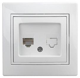 Розетка телефонная RJ11, IP20, скрытой установки  белый (10/200/2400) 1-302-01 Intro Plano  Б0027619 ЭРА