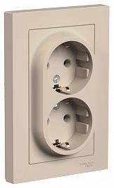 Розетка двойная с заземлением, 16А, в сборе, ПЕСОЧНЫЙ ATLASDESIGN ATN001224 Systeme Electric