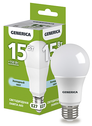 Изображение товара Лампа светодиодная A60 груша 15Вт 230В 6500К E27 GENERICA