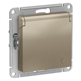 Розетка Atlasdesign скрытой установки с заземлением со шторками с крышкой 16А механизм шампань ATN000546 Schneider Electric