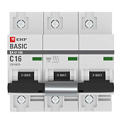 Выключатель автоматический 16А 3П трехполюсный C 10kA ВА 47-100 Basic mcb47100-3-16C-bas EKF