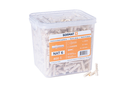 Изображение товара Дюбель нейлоновый NAT 6х30 (ведро 800 шт.) 75006 Sormat