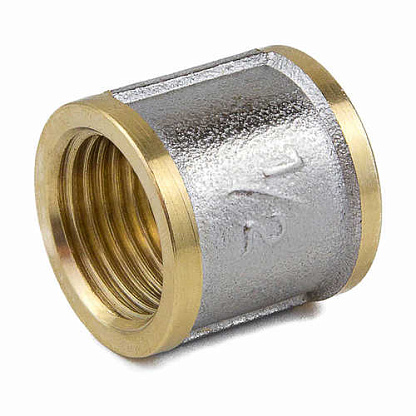 Изображение товара Муфта латунь никель соединит Ду15 (1/2") 9018 Aquasfera НСК