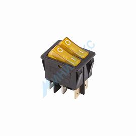 Выключатель клавишный 250V 15А (6с) ON-OFF желтый  с подсветкой  ДВОЙНОЙ  REXANT 36-2413
