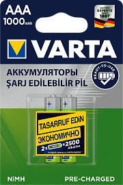 Элемент питания Аккум. R03 (ААА) Ni-MH 1000mAh предзаряженный бл/2 (05703 301 412) 5703301412 VARTA