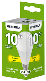 Лампа светодиодная G45 шар 10Вт 230В 3000К E14 GENERICA