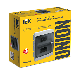 Бокс пластиковый ЩРВ-П-18 IP41 встраив. UNION Compact черн. пр. дв. 290х236х103 UIC-KP12-V-18-41-K01 /уп.4шт/ IEK