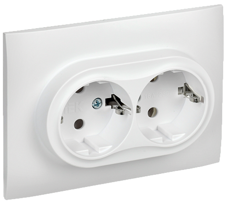 Изображение товара Розетка 2-местная с заземлением без защитных шторок 16А SK-R08W арктический белый IEK