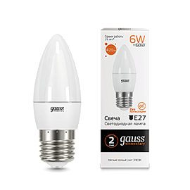 Лампа светодиодная 6 Вт E27 C35 3000K 420Лм LED Свеча Elementary 33216 GAUSS