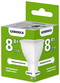 Лампа светодиодная PAR16 софит 8Вт 230В 4000К GU10 GENERICA