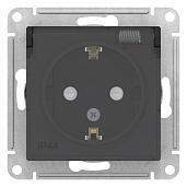 Розетка Atlasdesign скрытой установки IP44 с заземлением со шторками с крышкой 16А механизм AQUA IP44 карбон ATN441046 Systeme Electric