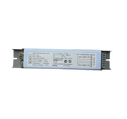 Изображение товара Дроссель электронный /ЭПРА/ EBH (ETL) 236 T8 2*36Вт с фильтром защиты 180*40*26