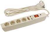 Сетевой фильтр 2 метра, 5гнезда+2xUSB, с заземлением, 3x0,75мм2, со шторками, с выключателем, (слоновая кость) SFU-5es-2m-I C0043328 ЭРА