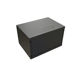 Шкаф настенный 19" 6U 367x600х600мм стеклянная дверь с перфорацией по бокам ручка с замком черный (RAL 9004) (разобранный) WRline WR-TW-0666-GP-RAL9004
