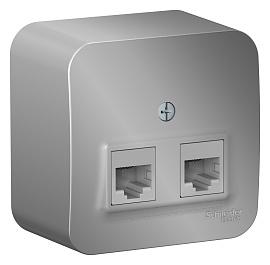 Розетка RJ45+RJ45 компьютерная BLANCA открытой установки кат.5e с изолирующей пластиной в сборе алюминий BLNIA045453 Schneider Electric